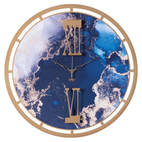 Orologio effetto marmo pregiato Mood Diametro 63 cm colore Oro lancette e dei numeri romani quadrante dall'effetto marmo colore Oro laccato-marmo blu