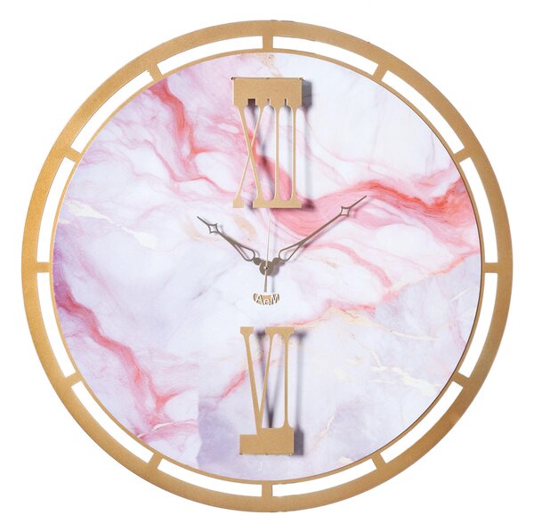 Orologio effetto marmo pregiato Mood Diametro 63 cm colore Oro lancette e dei numeri romani quadrante dall'effetto marmo colore Oro laccato-marmo rosa