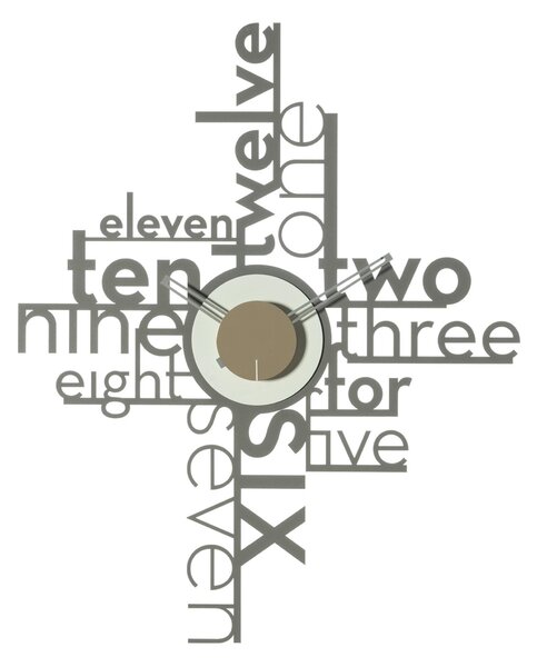 Orologio da parete LETTERING Dimensioni 54x h66 cm costituito da due parti di colori diversi: la base � composta da un insieme di lettere che rappresentano le ore colore Fango/Avorio