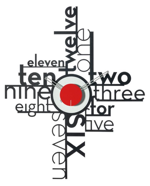 Orologio da parete LETTERING Dimensioni 54x h66 cm costituito da due parti di colori diversi: la base � composta da un insieme di lettere che rappresentano le ore colore Nero/Bianco marmo