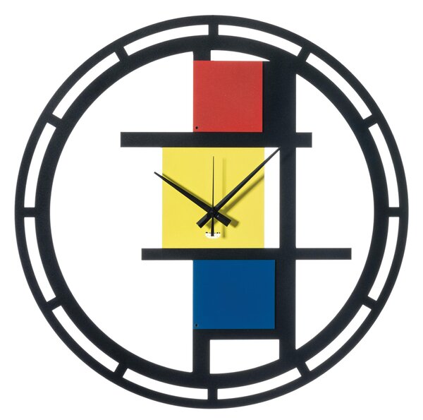 Orologio da parte Mondrian, Diametro 50 cm caratterizzato dai suoi famosi colori primari colore Nero/Rosso/Giallo/Blu