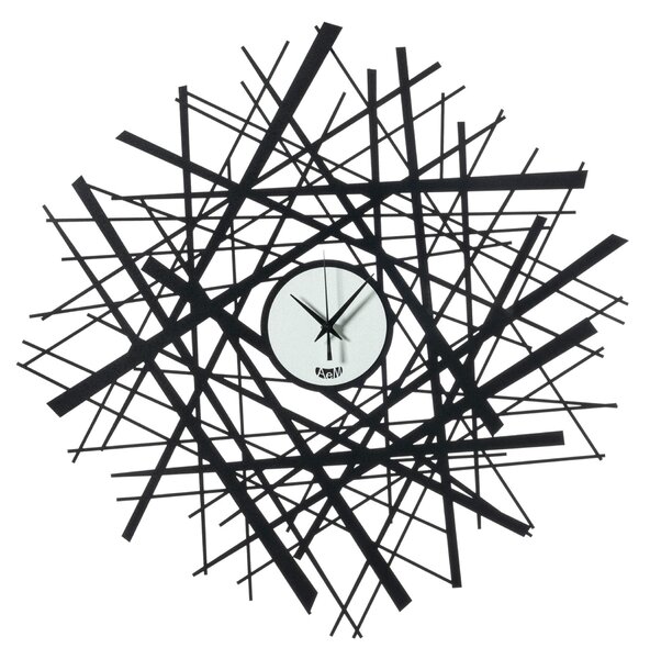 Orologio da parete SHANGHAI Diametro 58 cm composto da linee di diversi spessori che si intersecano intorno al quadrante Lancette Nere colore Nero/Bianco marmo