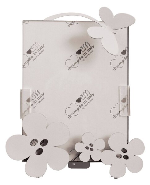 Porta Foto Fiorellini in metallo, dimensione 19x23h - per foto 15x20h, colore Bianco Neve
