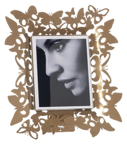 Portafoto Verticale caratterizzato delle farfalle che adorneranno la foto 13x17 cm-FARFALLOSO, dimensioni 26 x h 31 cm, colore Oro Laccato