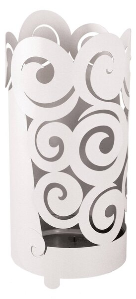 Porta Ombrelli Riccioli in metallo, diametro 23x h 55 cm, decorato con numerosi riccioli colore Bianco Neve