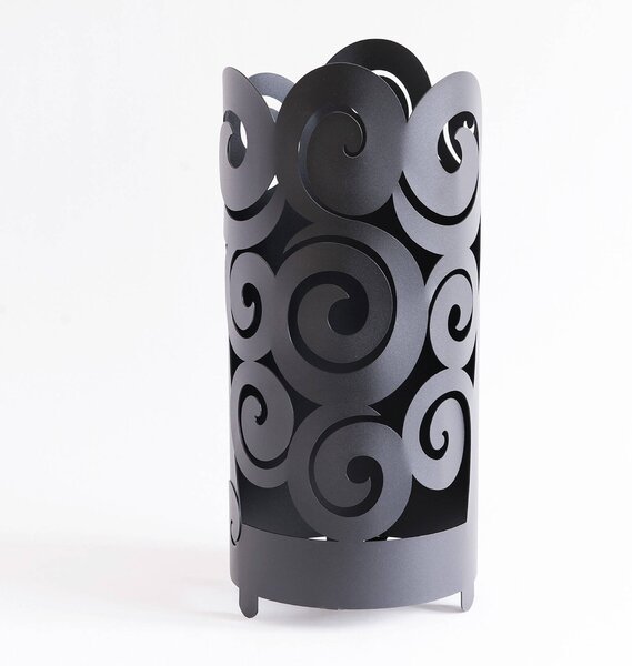 Porta Ombrelli Riccioli in metallo, diametro 23x h 55 cm, decorato con numerosi riccioli colore Nero Goffrato