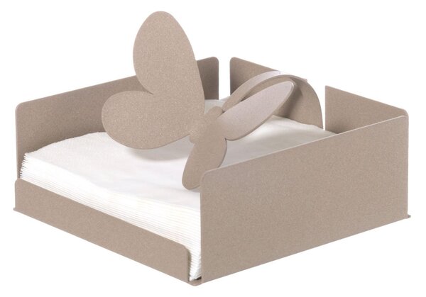 Porta tovaglioli con fermatovaglioli a forma farfalla, Dimensioni 17x17Px h,12 cm per tovaglioli di formato 15x15 cm Beige
