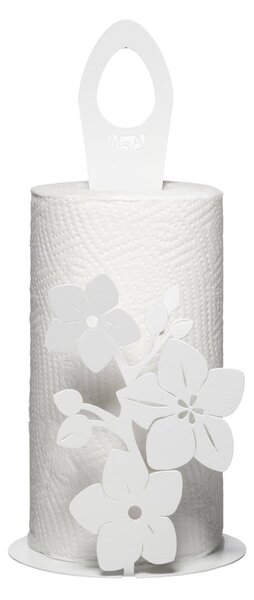 Porta rotoli in stile floreale Fior di Loto in metallo, d.15x33h, colore Bianco Marmo