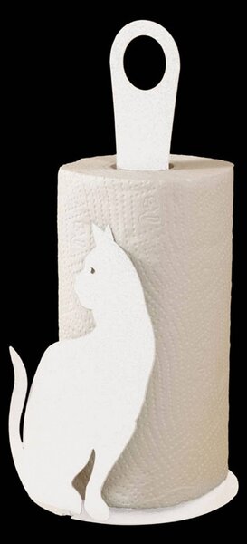 Porta Rotoli Gatto in metallo, diam.15x33h, colore Bianco Neve