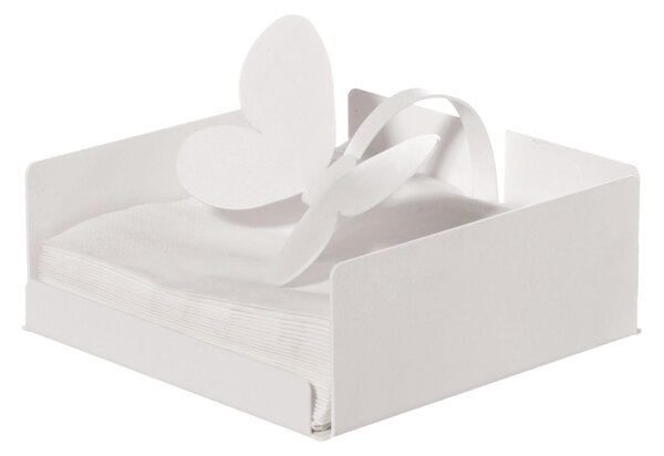 Porta tovaglioli con fermatovaglioli a forma farfalla, Dimensioni 17x17Px h,12 cm per tovaglioli di formato 15x15 cm Bianco