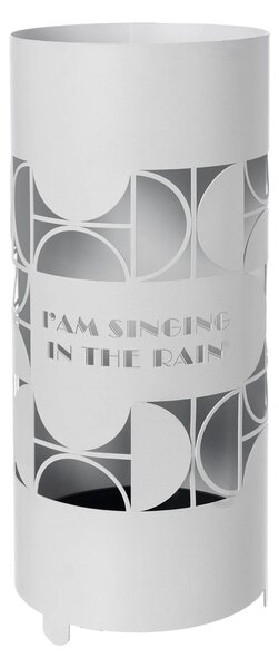 Porta Ombrelli in ferro colorato I AM SINGING IN THE RAIN diametro 22x h55 cm , con vaschetta raccogli gocce colore Bianco