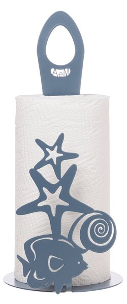 Porta rotolo con fantasia marina Nettuno in metallo, diametro 15x33h, colore Azzurro