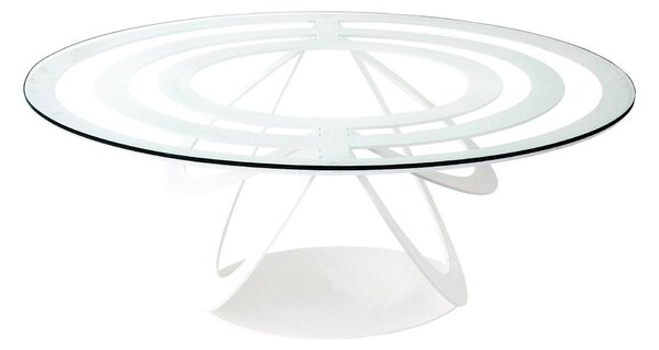 Tavolino Optical ovale in metallo, 80x58x32h, colore Bianco Neve