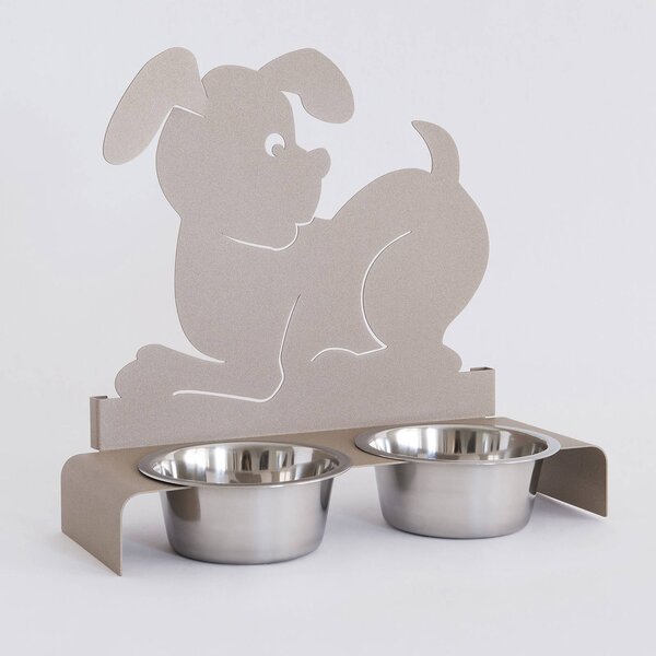 Porta Ciotole Cane doppio in metallo, 40x17Px38h, colore Beige