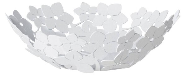 Centro tavola piccolo floreale Fior di Loto in metallo, d.28x11h, colore Bianco Marmo
