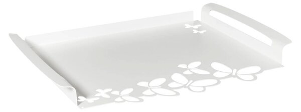Vassoio piccolo con farfalle Butterfly in metallo, 37x25, colore Bianco Neve
