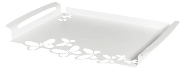 Vassoio Butterfly grande in metallo, 46x30, colore Bianco Neve