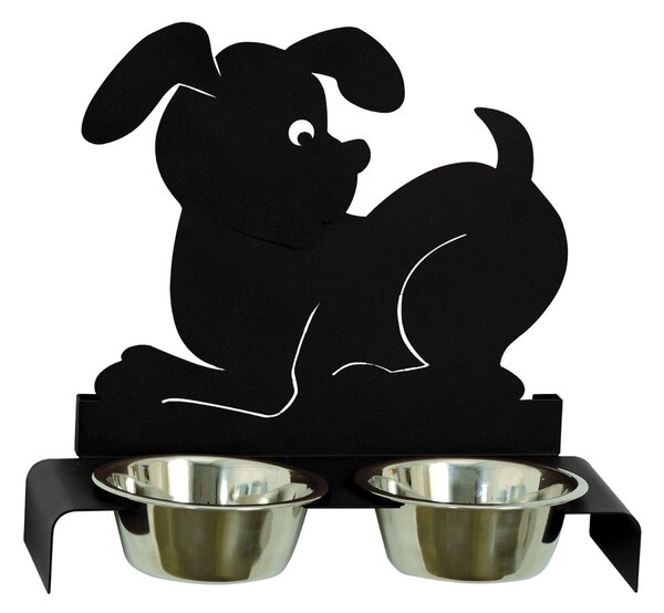 Porta Ciotole Cane doppio in metallo, 40x17Px38h, colore Nero Goffrato