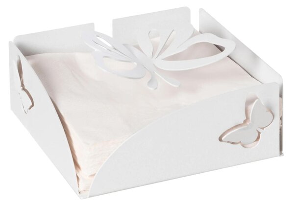Porta tovaglioli con fermatovaglioli a forma farfalla, FARFALLOSO Dimensioni 17x17Px h,12 cm per tovaglioli di formato 15x15 cm Bianco