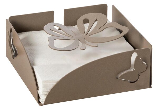 Porta tovaglioli con fermatovaglioli a forma farfalla, FARFALLOSO Dimensioni 17x17Px h,12 cm per tovaglioli di formato 15x15 cm Beige
