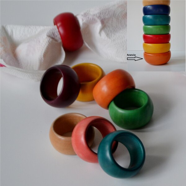 Allaccia tovaglioli tovagliolo pezzi 1 in legno tornito a mano colore maturale diametro 4,5 cm colore arancio