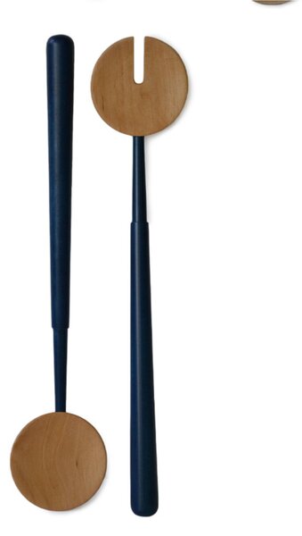 Coppia posate insalata in Legno Di Ontano 34x6,5 cm non lavabili in lavastoviglie colore Blu