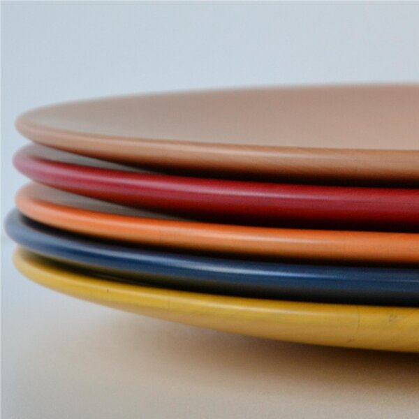 Centrotavola, portafrutta in Legno di Ontano diametro 40xh 3,5 cm colore arancione