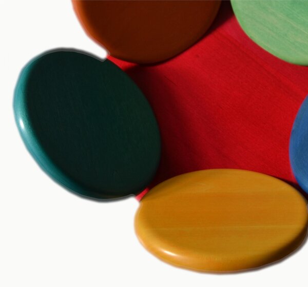 Cestino porta Pane, frutta in legno di tiglio diametro 34xh12 cm petali colorati con base rosso