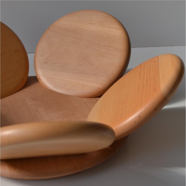Cestino porta Pane, frutta in legno di ontano diametro 34xh12 cm petali legno naturale con base colore legno