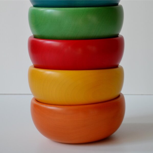 Coppetta macedonia, gelato insalatiera in legno tornito a mano � 14xh6 cm verniciata con vernici all'acqua arancio