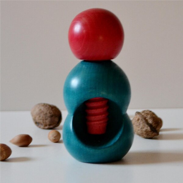 Rompinoce SFERA in legno di tiglio tornito a mano 5,5xh12 cm bicolor azzurro rosso