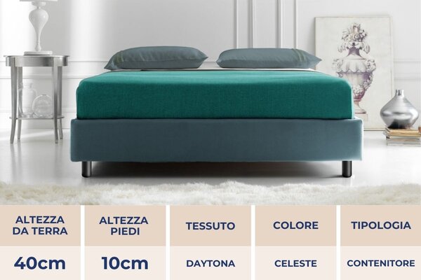 Letto Sommier Contenitore Zurigo Celeste Microfibra 80x190 - Singolo (Standard)