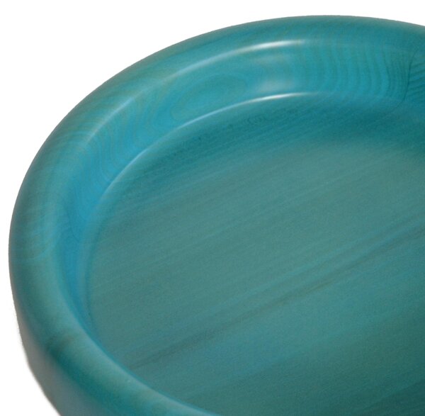 Ciotola in legno massello tornita a mano Medio � 34xh 6 cm per centrotavola portafrutta o vassoio colore Azzurro