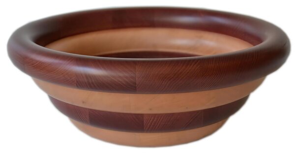 Insalatiera Fruttiera Arena Multicolor Diametro 34xh 12 cm con legno di ontano , ogni anello lavorato e tornito singolarmente a mano colore legno multicolor Mogano