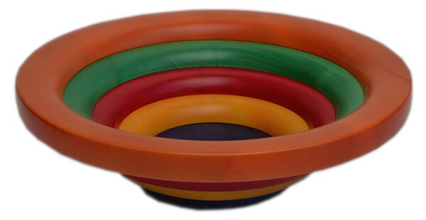Insalatiera Centrotavola Fruttiera Arena Multicolor Diametro 30xh 10 cm con legno di ontano , ogni anello lavorato e tornito singolarmente a mano colore legno multicolor arancio