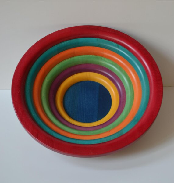 Centrotavola Fruttiera, Insalatiera ARENA � 34xh 11,5 cm con legno massello di tiglio , ogni anello lavorato e tornito singolarmente a mano multicolor