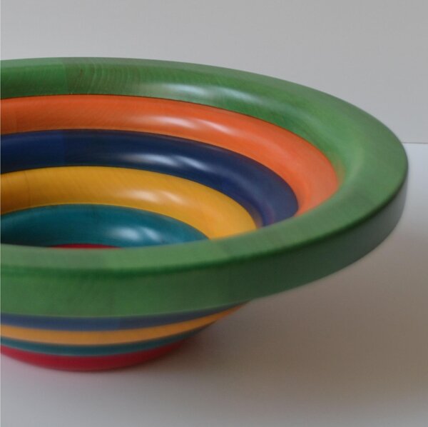 Centrotavola Fruttiera, Insalatiera ARENA � 34xh 11,5 cm con legno massello di tiglio , ogni anello lavorato e tornito singolarmente a mano multicolor