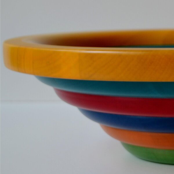 Centrotavola Fruttiera, Insalatiera ARENA Diametro 34xh 11,5 cm con legno massello di tiglio , ogni anello lavorato e tornito singolarmente a mano multicolor