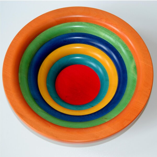 Centrotavola Fruttiera, Insalatiera ARENA � 34xh 11,5 cm con legno massello di tiglio , ogni anello lavorato e tornito singolarmente a mano multicolor