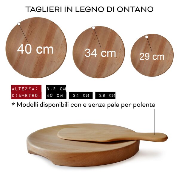 Tagliere per polenta in legno di ontano leggermente scavato diam. 29xh3,2 cm colore legno naturale non utilizzabile in lavastoviglie