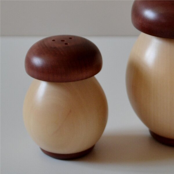 Sale e Pepe coppia in legno di mogano diam. 7,5xh9,7 cm- sale diam. 5,3xh7 cm base colore legno naturale tappo mogano