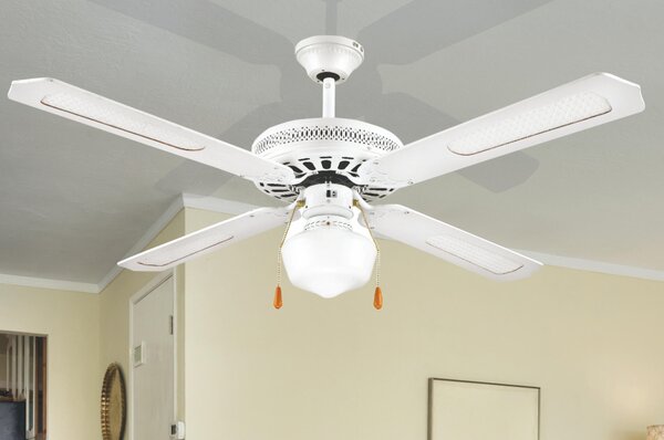 VENTILATORE SOFFITTO 4 PALE D130CM 60W BIAN WINDY in Acciaio - legno Bianco, dimensioni 130x130x H 30 cm