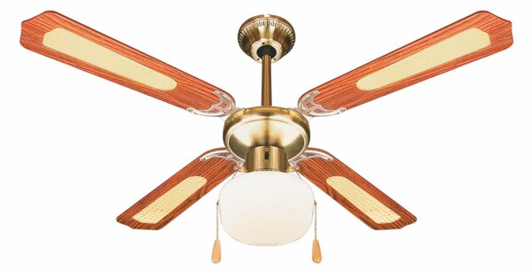 VENTILATORE SOFFITTO 4 PALE in legno con inserti paglia di Vienna dimensioni 106x106x H 30 cm-60W MARR.WINDY in Acciaio - legno Marrone