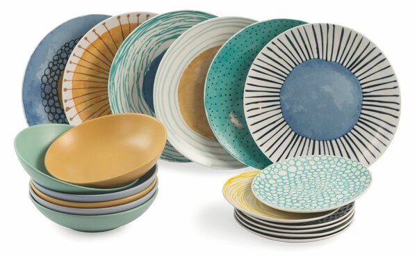 Servizio piatti da 18 pezzi Marea in Gres - Gres Assortito multicolor