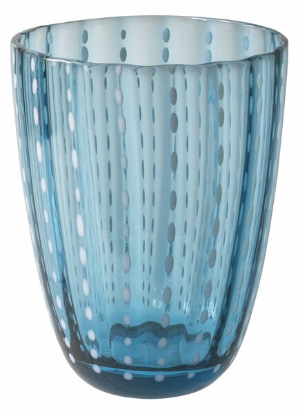Set 6 BICCHIERI ACQUA Kalahari in Vetro Azzurro - Bianco, diametro 8.5 x altezza 11 cm, capacit� 300 ml