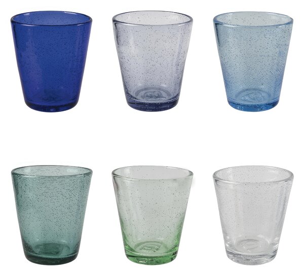 Bicchieri ACQUA set 6 in Vetro Multicolor CANCUN OCEAN Decoro finemente lavorato , diametro 8 x h 10 cm 350 Ml