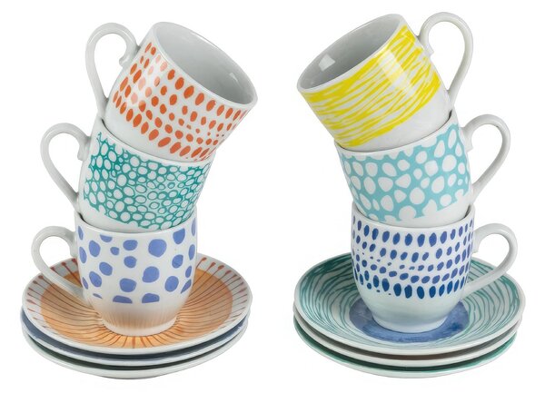 Tazzine Da Caffe in porcellana con piattino MAREA diametro 5,5x h 6cm- 90 cc collezione Marea Multicolr