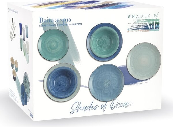 Servizio piatti da 18 pezzi Baita OCEAN in Gres Multicolor dipinto a mano 6 posti tavola diversi