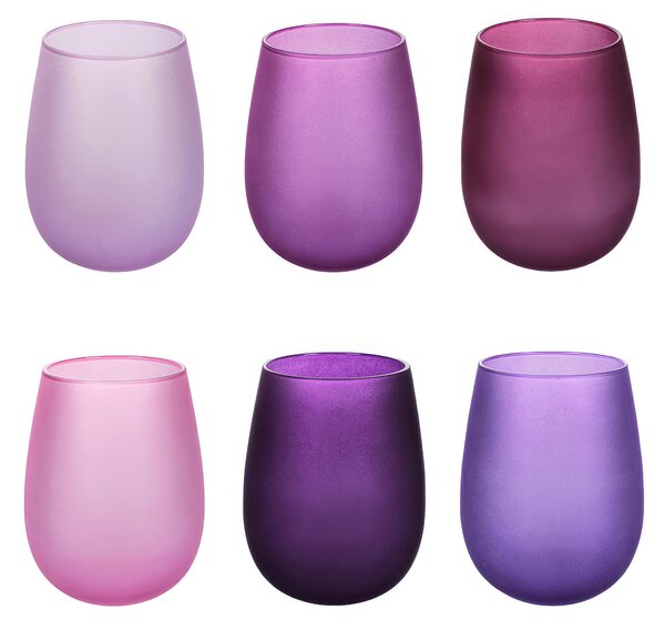 Bicchieri ACQUA Set 6 in Vetro Frosted Happy Hour Provence in Vetro Multicolor, 600 ML diametro 7x h11 cm