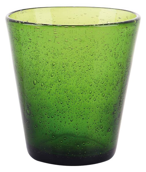 Bicchieri ACQUA set 6 In Pasta di Vetro CANCUN SATIN Decoro finemente lavorato , diametro 8 x h 10 cm 330 Ml colore Verde